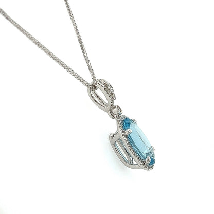 3.70Carat Aquamarine and Diamond Pendant Necklace in 18K White Gold