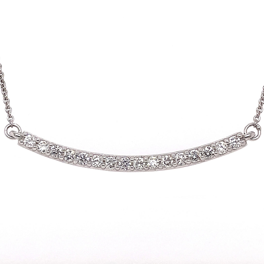 0.48 Carat Diamond Pave Bar Pendant Necklace in 14K White Gold on 16