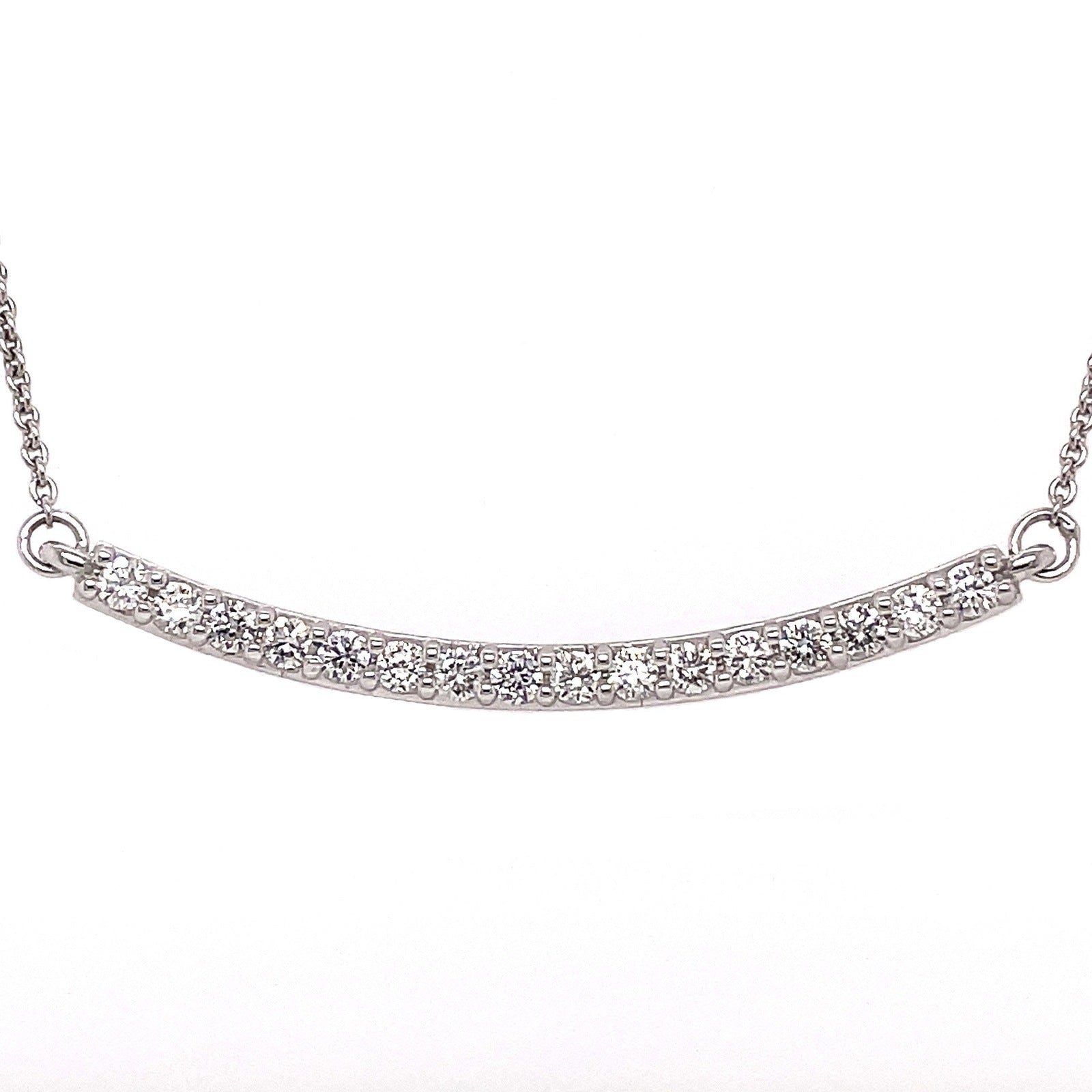 0.48 Carat Diamond Pave Bar Pendant Necklace in 14K White Gold on 16" Chain