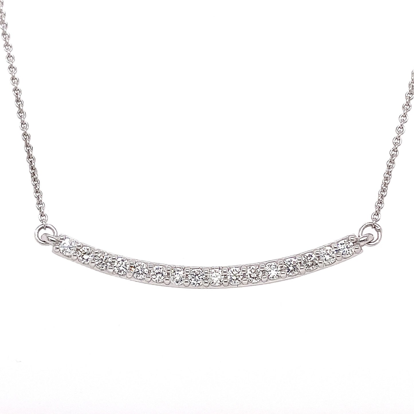 0.48 Carat Diamond Pave Bar Pendant Necklace in 14K White Gold on 16" Chain