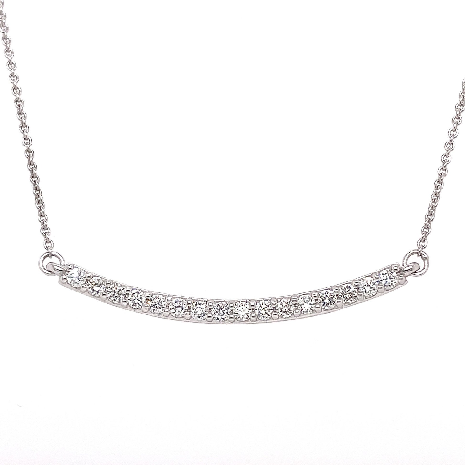 0.48 Carat Diamond Pave Bar Pendant Necklace in 14K White Gold on 16" Chain
