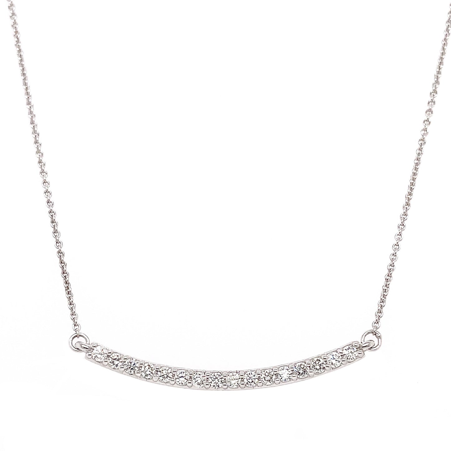 0.48 Carat Diamond Pave Bar Pendant Necklace in 14K White Gold on 16" Chain