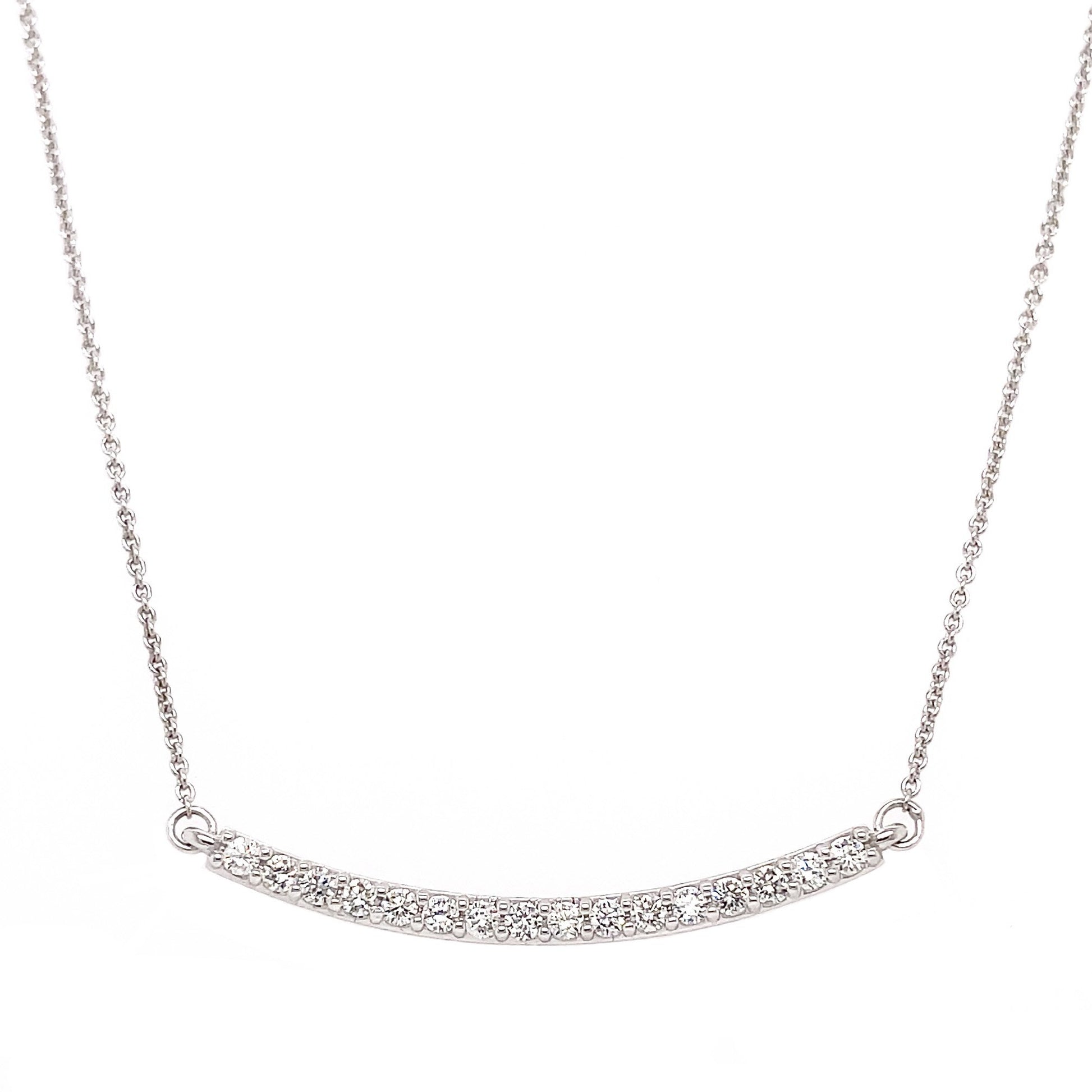 0.48 Carat Diamond Pave Bar Pendant Necklace in 14K White Gold on 16" Chain