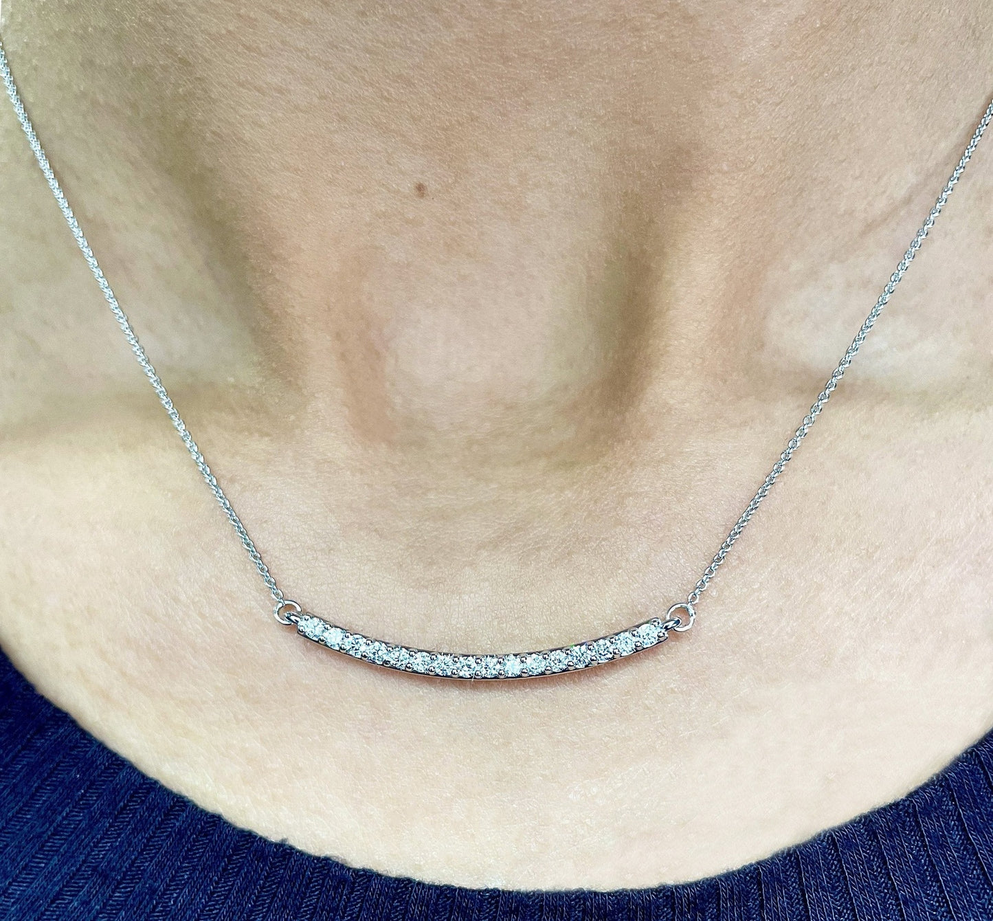 0.48 Carat Diamond Pave Bar Pendant Necklace in 14K White Gold on 16" Chain