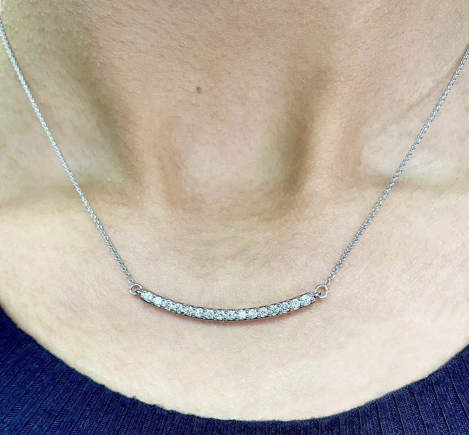 0.48 Carat Diamond Pave Bar Pendant Necklace in 14K White Gold on 16" Chain