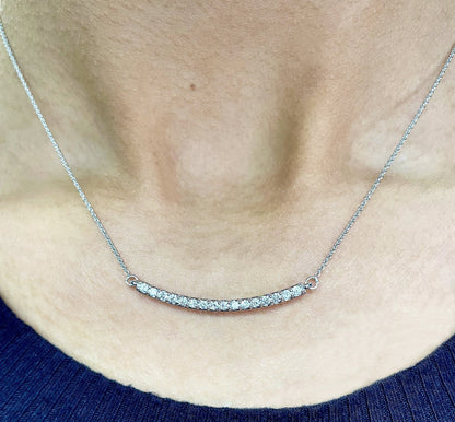 0.48 Carat Diamond Pave Bar Pendant Necklace in 14K White Gold on 16" Chain