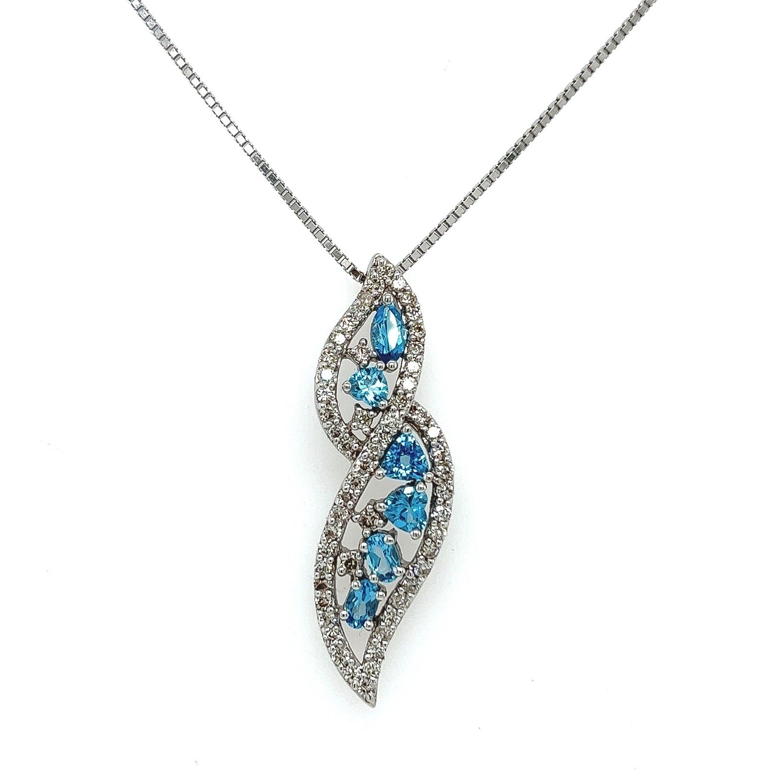 1.50Carat Blue Topaz and Diamond Twist Necklace in 14K White Gold