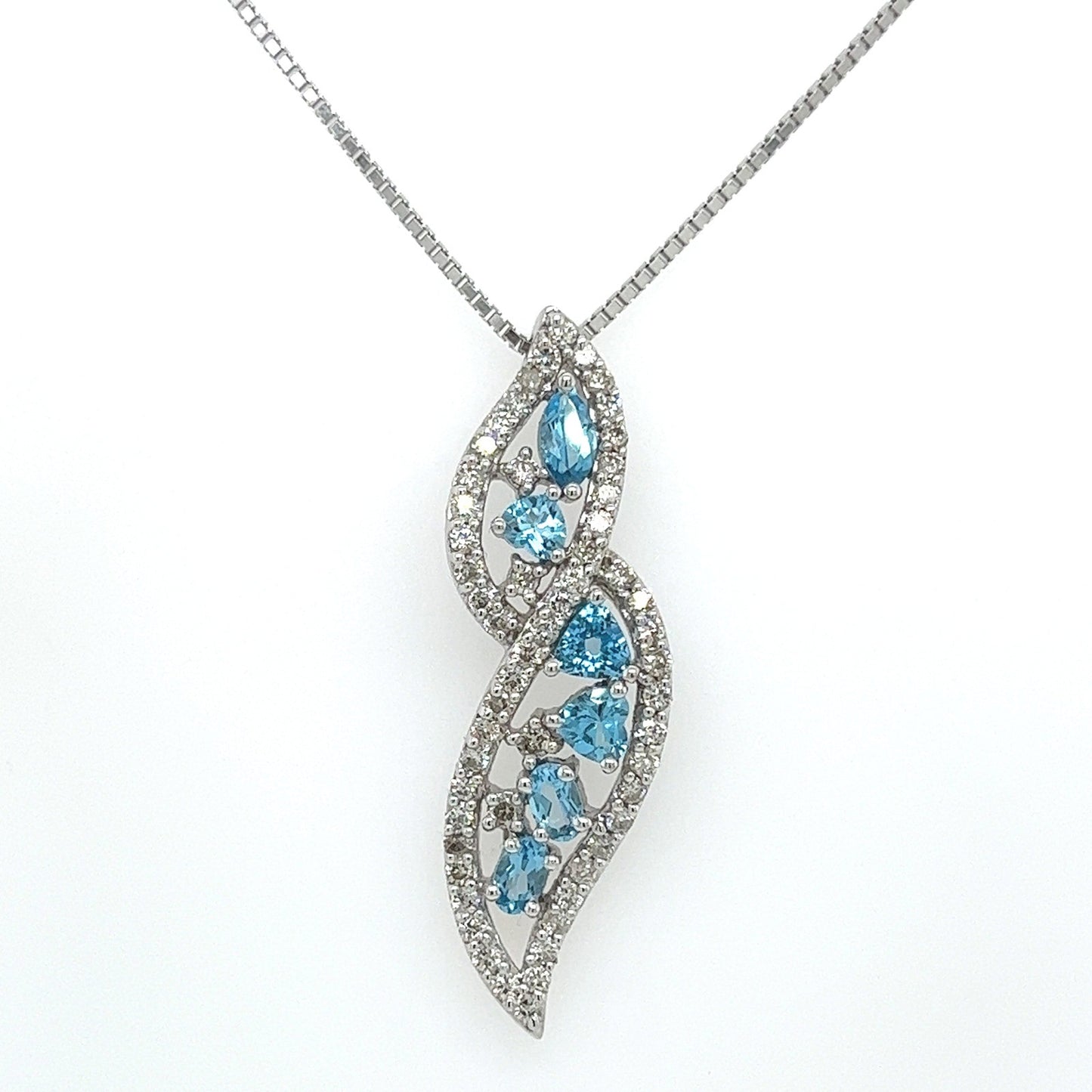 1.50Carat Blue Topaz and Diamond Twist Necklace in 14K White Gold
