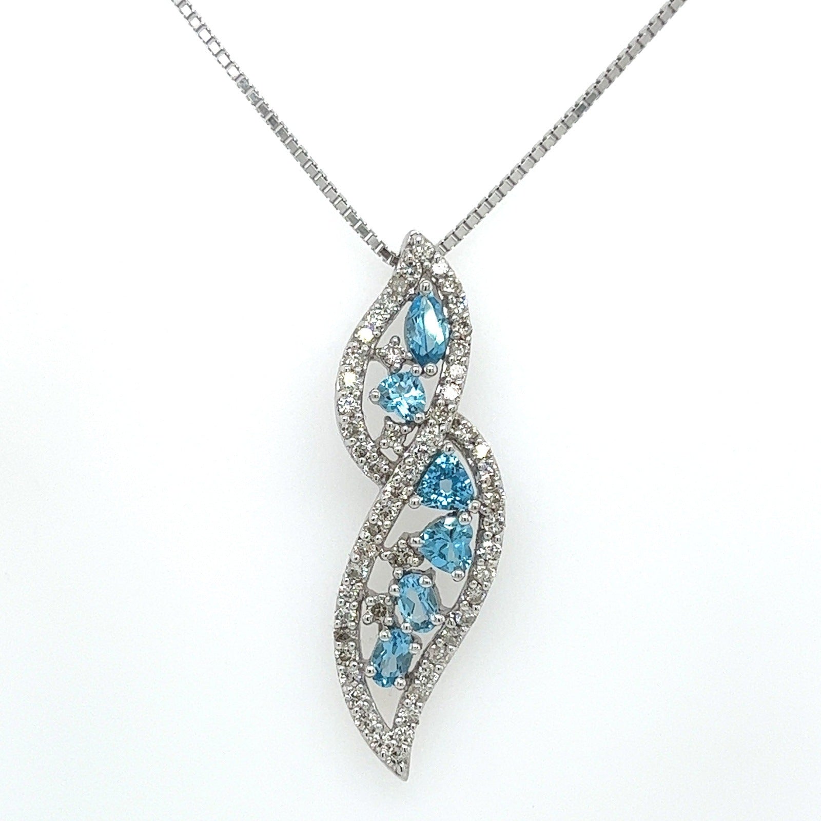 1.50Carat Blue Topaz and Diamond Twist Necklace in 14K White Gold