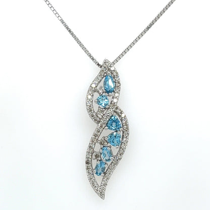 1.50Carat Blue Topaz and Diamond Twist Necklace in 14K White Gold