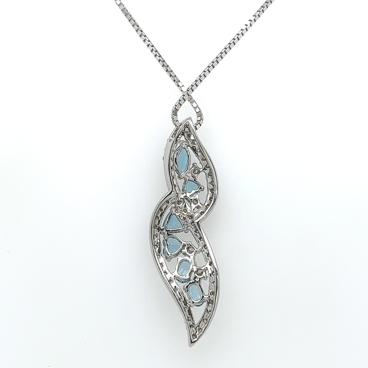 1.50Carat Blue Topaz and Diamond Twist Necklace in 14K White Gold