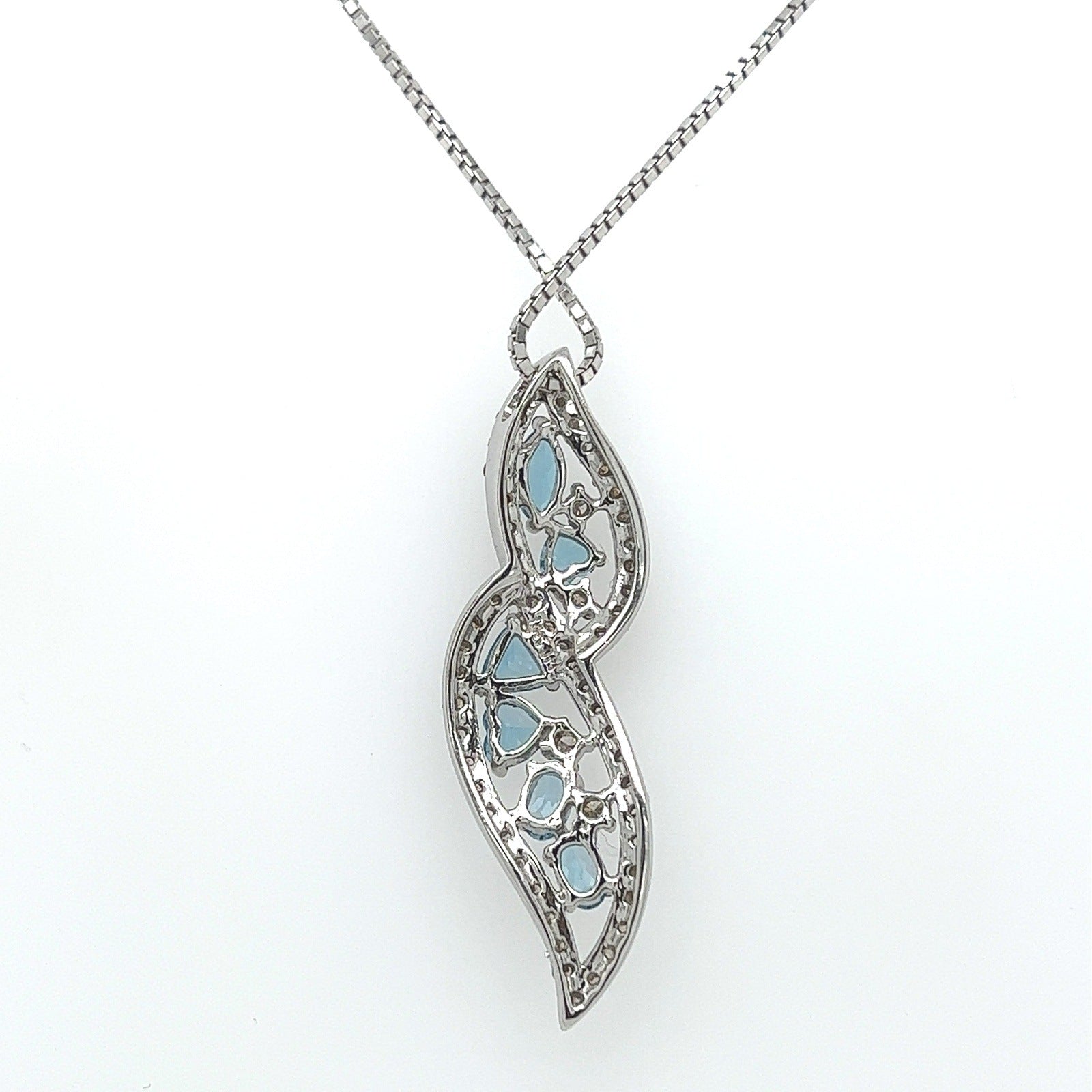 1.50Carat Blue Topaz and Diamond Twist Necklace in 14K White Gold
