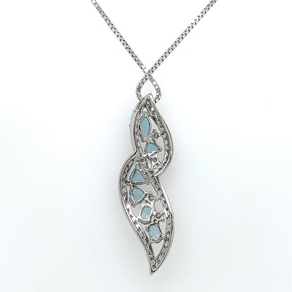 1.50Carat Blue Topaz and Diamond Twist Necklace in 14K White Gold