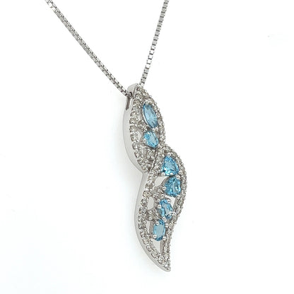 1.50Carat Blue Topaz and Diamond Twist Necklace in 14K White Gold
