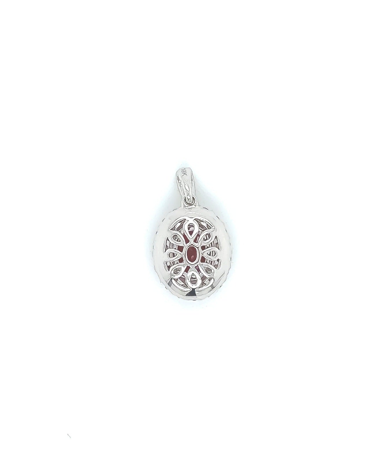 1.28 Total Carat Oval Ruby and Diamond Pendant in 18K White Gold