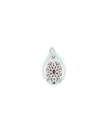 1.28 Total Carat Oval Ruby and Diamond Pendant in 18K White Gold