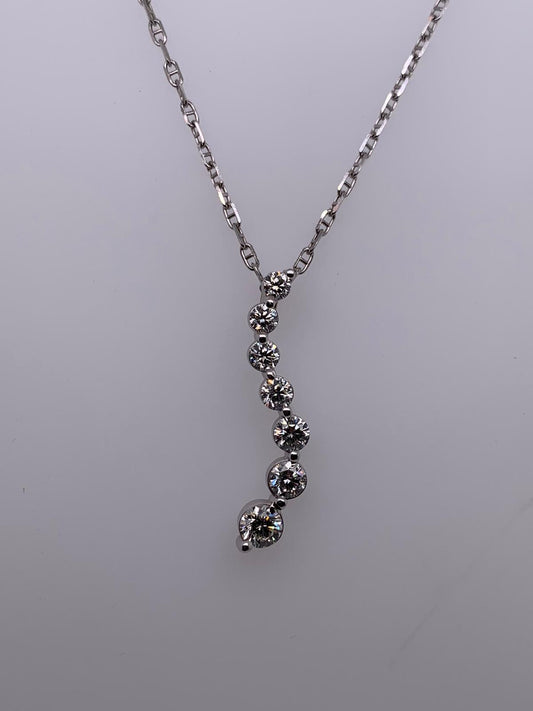 "PEND01231" 18K White Gold Seven Diamond Wave Pendant