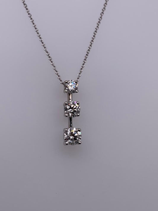 14K White Gold Three Diamond Pendant