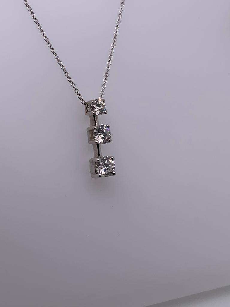 14K White Gold Three Diamond Pendant