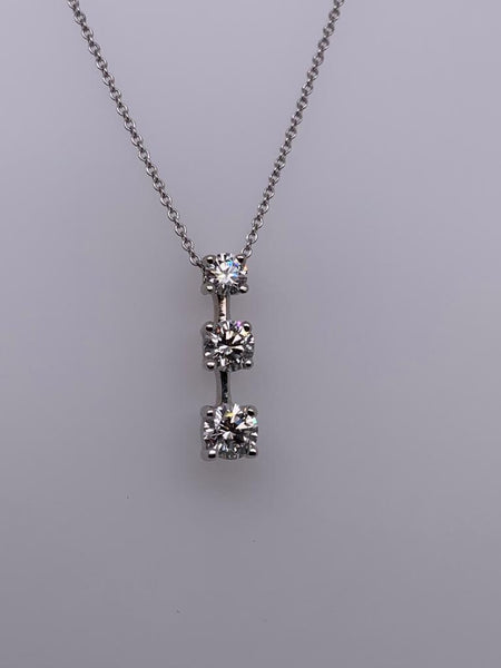 14K White Gold Three Diamond Pendant