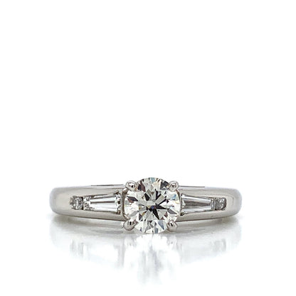 Round Diamond Engagement Ring with Baguette and Round Side Diamonds in Platinum