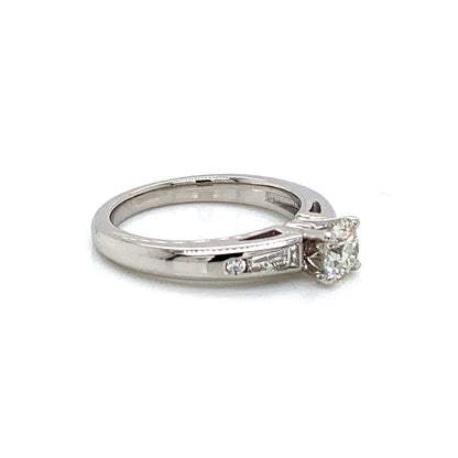 Round Diamond Engagement Ring with Baguette and Round Side Diamonds in Platinum