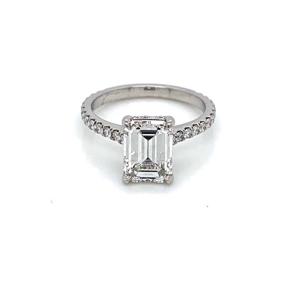 "ENGR03003" Emerald Cut Solitaire Diamond Engagement Ring With Pave
