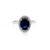 1.88 Total Carat Sapphire Diamond Halo Ladies Ring in 18K White Gold