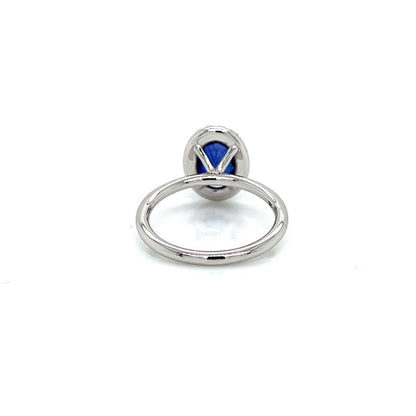 1.88 Total Carat Sapphire Diamond Halo Ladies Ring in 18K White Gold