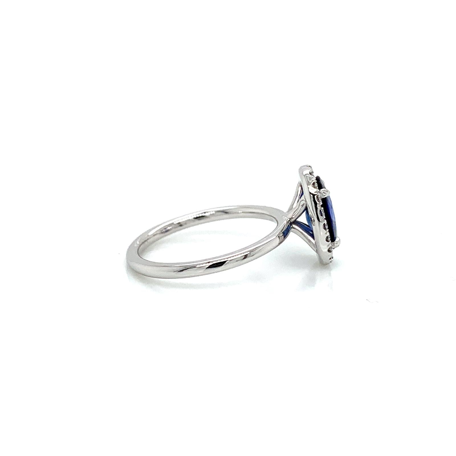 1.88 Total Carat Sapphire Diamond Halo Ladies Ring in 18K White Gold