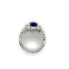 Sapphire and Diamond Halo Ladies Ring with Side Diamonds in Platinum