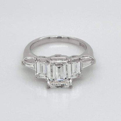 "ENGR03405" 3.45 Carat Emerald Shaped Diamond and Baguette Five Stone Engagement Ring in Platinum