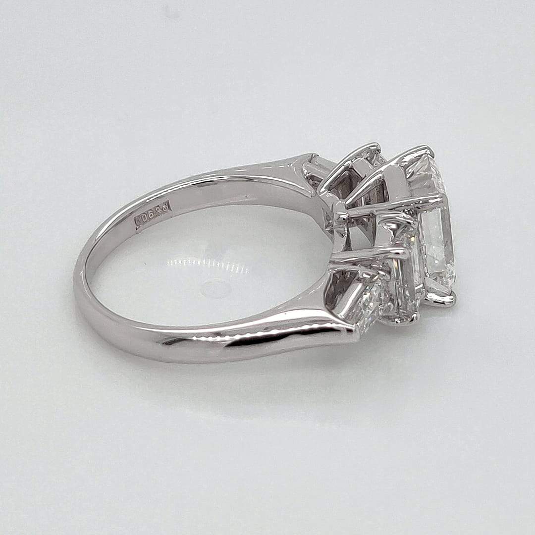 "ENGR03405" 3.45 Carat Emerald Shaped Diamond and Baguette Five Stone Engagement Ring in Platinum