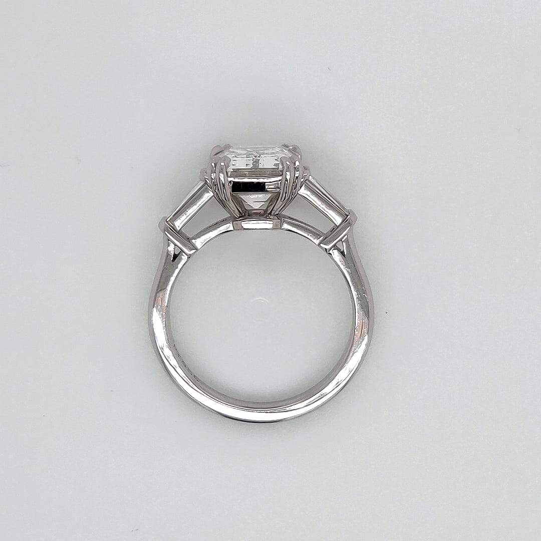 "ENGR03323" Emerald Cut GIA Diamond With Baguettes Three Stone Engagement Ring In Platinum
