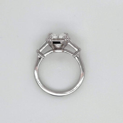 "ENGR03323" Emerald Cut GIA Diamond With Baguettes Three Stone Engagement Ring In Platinum