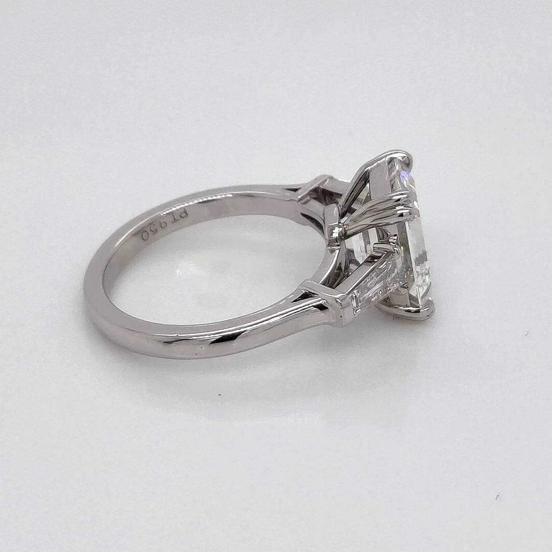 "ENGR03323" Emerald Cut GIA Diamond With Baguettes Three Stone Engagement Ring In Platinum