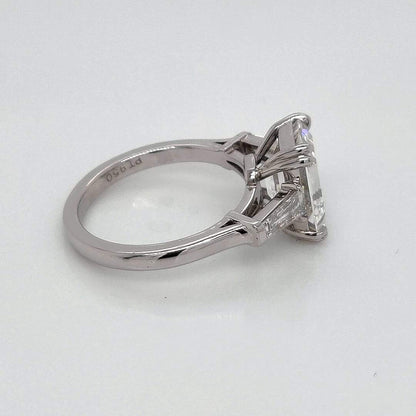 "ENGR03323" Emerald Cut GIA Diamond With Baguettes Three Stone Engagement Ring In Platinum