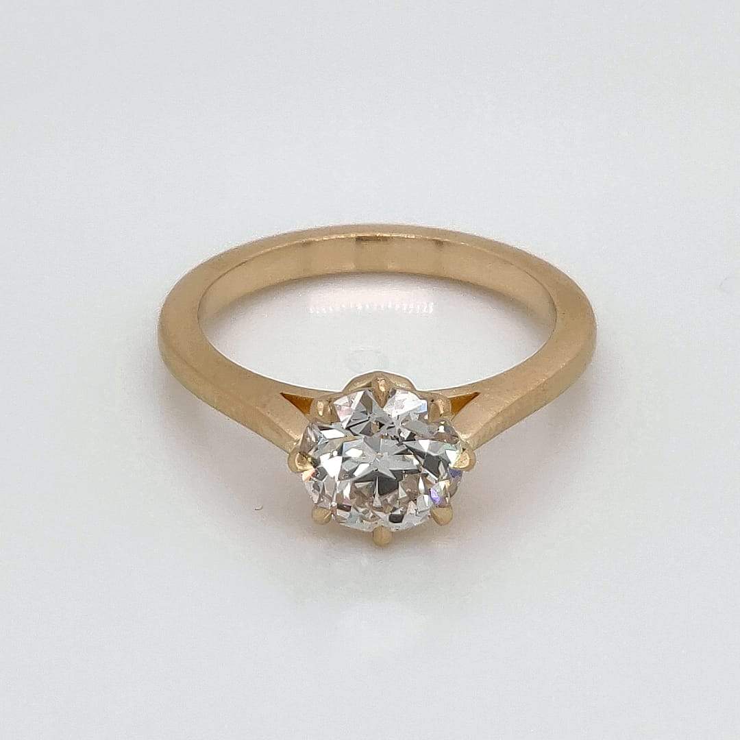 "ENGR03268" Antique Style Round Eight Prong Diamond Engagement Ring in Matte Gold