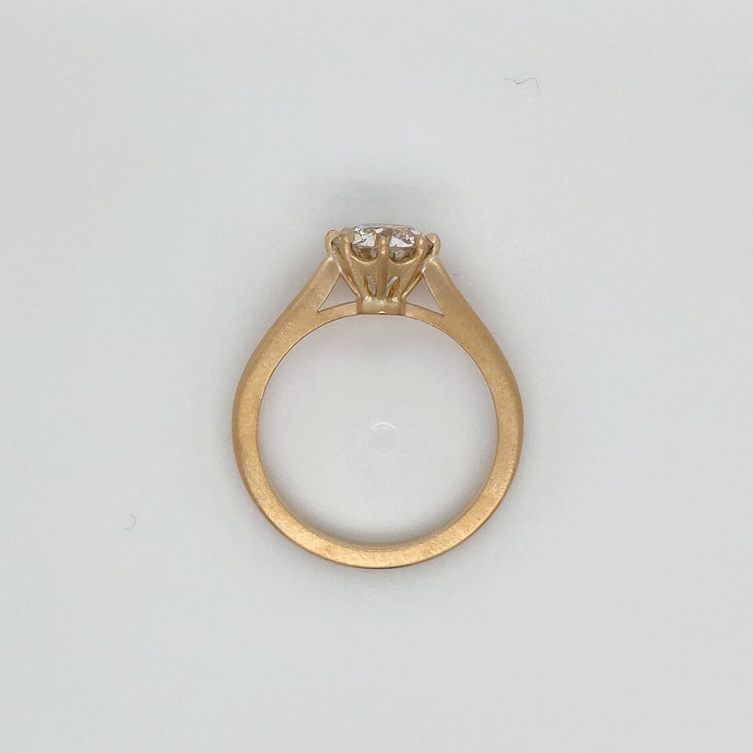 "ENGR03268" Antique Style Round Eight Prong Diamond Engagement Ring in Matte Gold