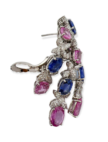 17” Inch 89.98 Total Carat Multicolor Sapphire and 26.98 Total Carat Diamond Necklace and Earrings Set in Platinum Setting