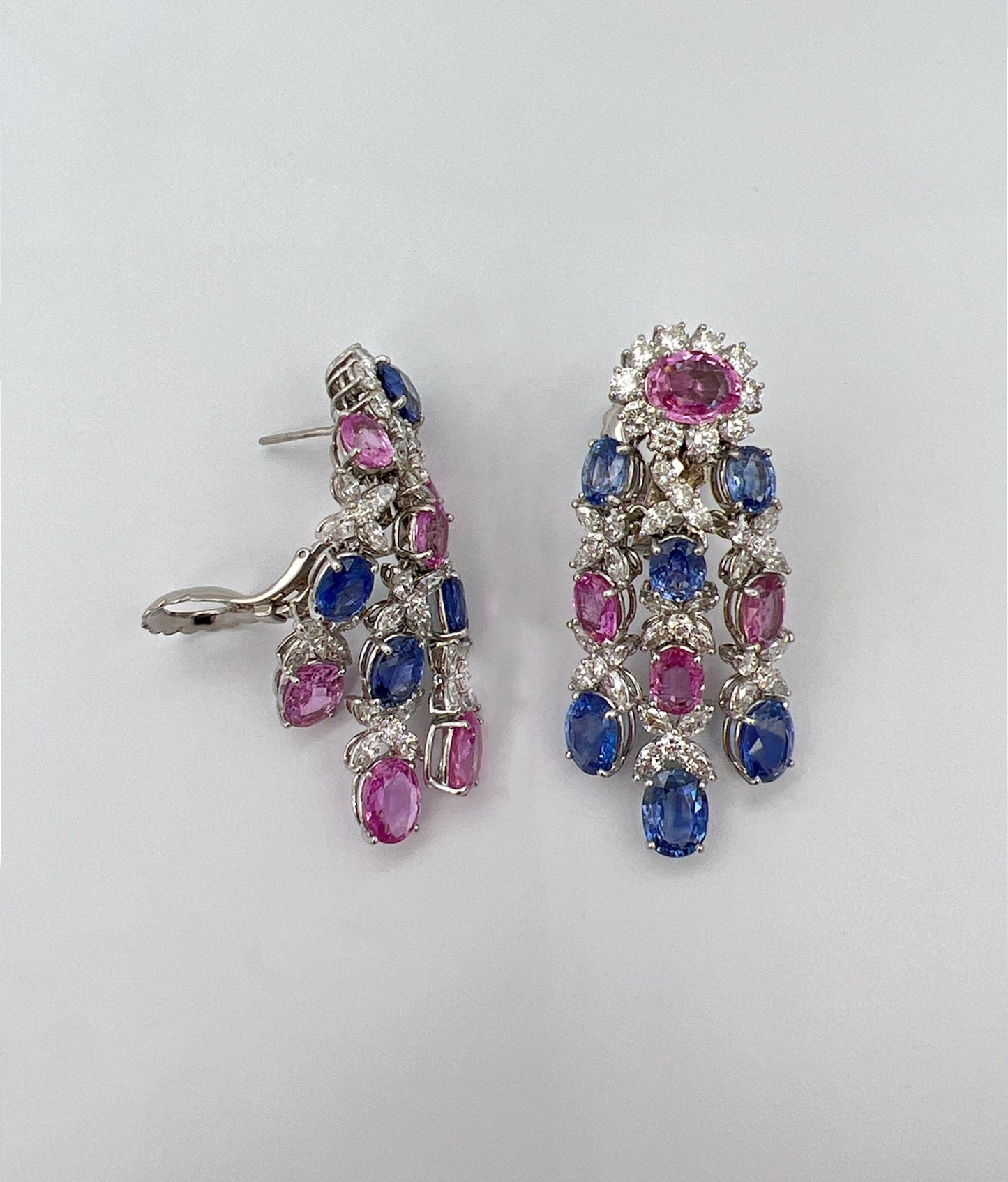 17” Inch 89.98 Total Carat Multicolor Sapphire and 26.98 Total Carat Diamond Necklace and Earrings Set in Platinum Setting