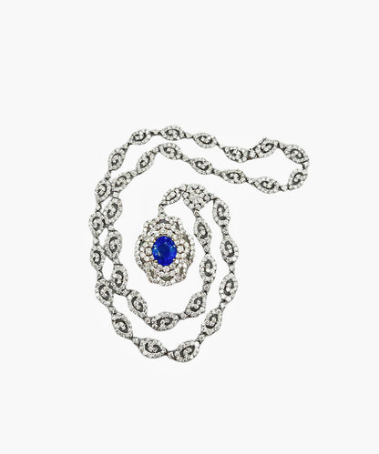 Handmade 17.17 Total Carat Sapphire and Diamond White Gold Pendant Necklace, GIA