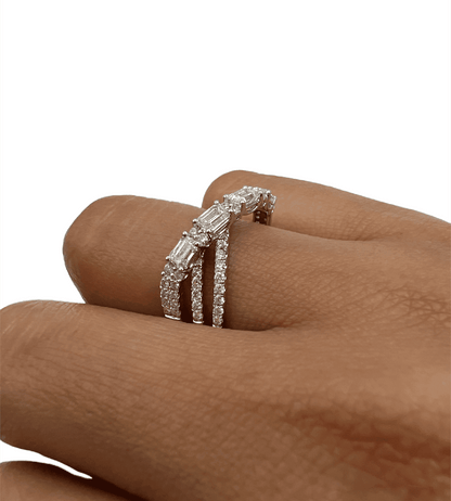 1.30 Total Carat Mixed Cut Diamond Triple Band Ladies Ring