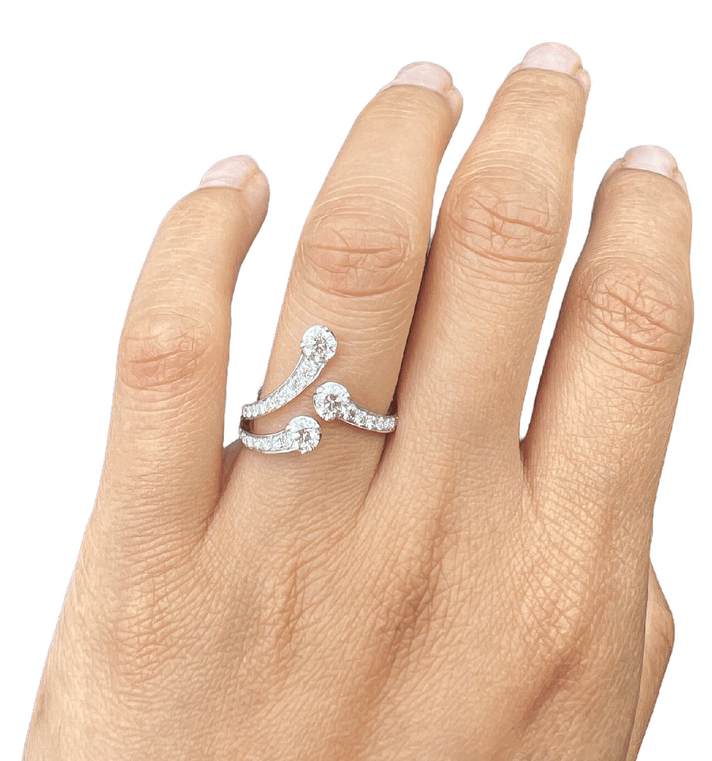 1.15 Total Carat Open Shank Three-Stone Diamond White Gold Ring