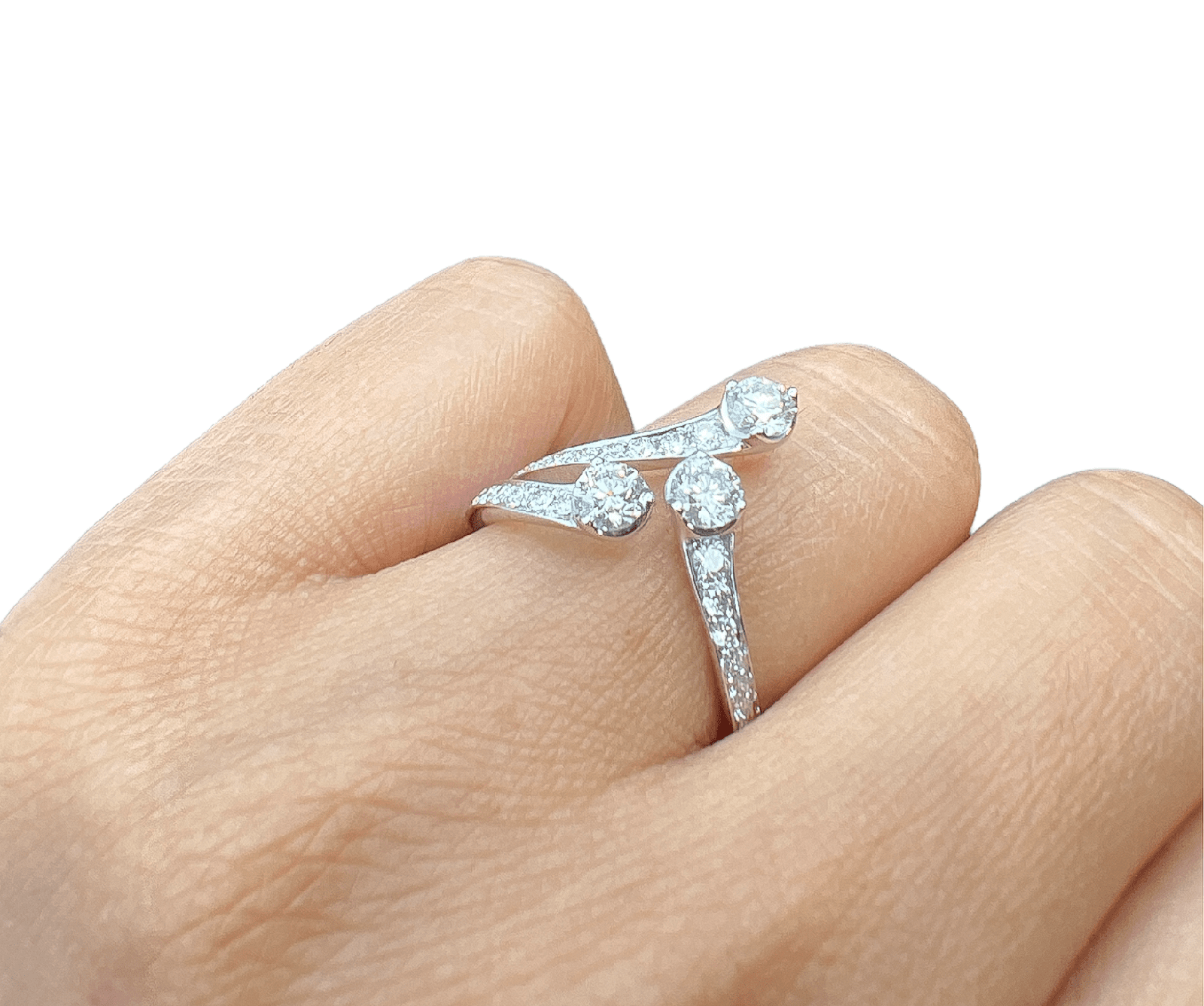 1.15 Total Carat Open Shank Three-Stone Diamond White Gold Ring