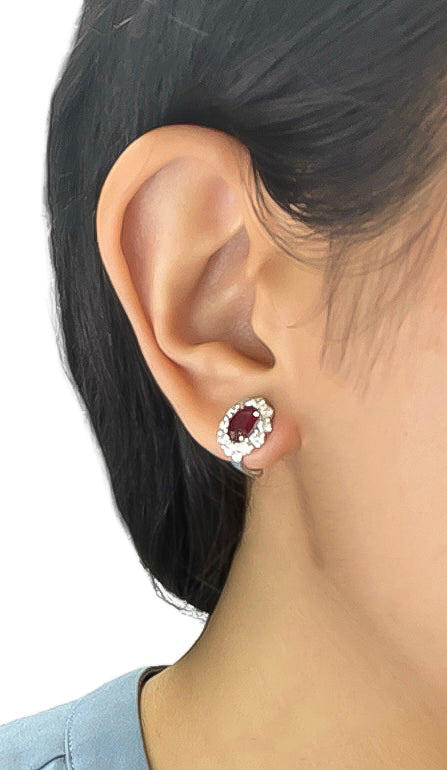 2.84 Total Carat Ruby and Diamond Earrings in 18K White Gold