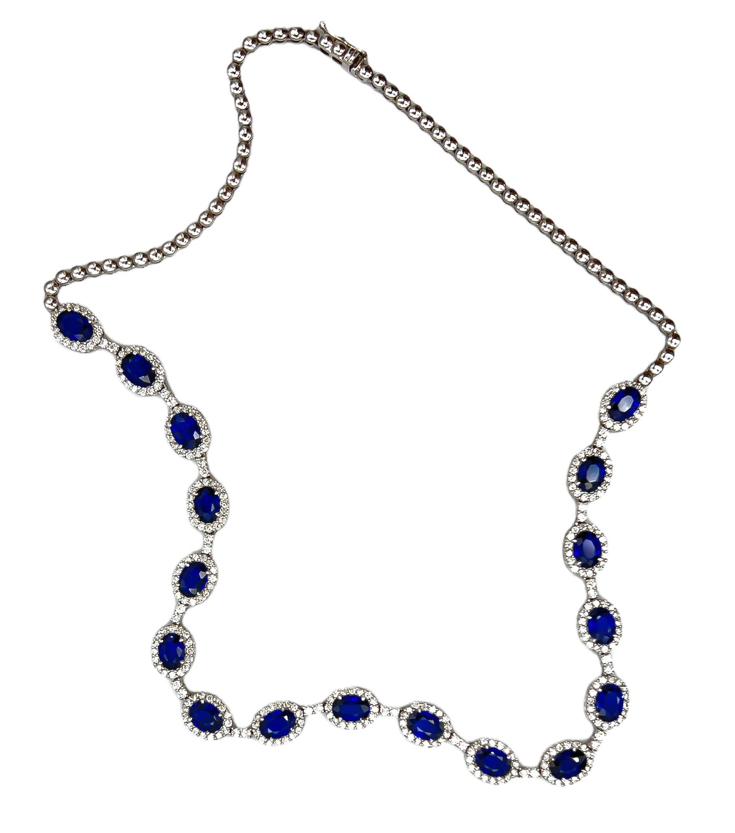 18.06 Total Carat Statement Sapphire and Diamond, White Gold Necklace