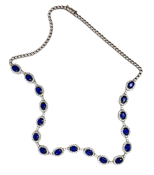 18.06 Total Carat Statement Sapphire and Diamond, White Gold Necklace