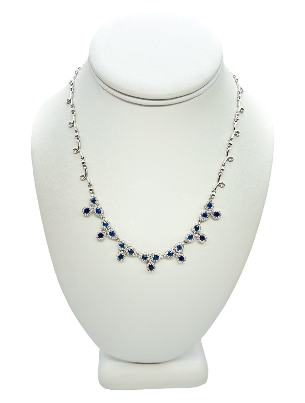 8.70 Total Carat Fancy Sapphire and Diamond, White Gold Necklace