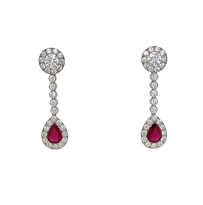 4.94 Total Carat Ruby and Diamond Drop Earrings in Platinum